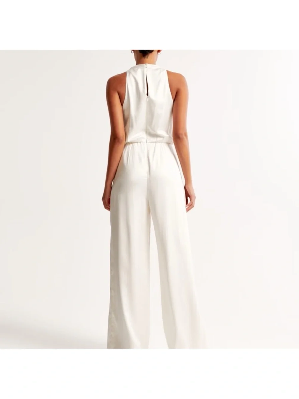 Abercrombie & Fitch Ivory Satin Wide Leg Jumpsuit - Picture 3 of 4